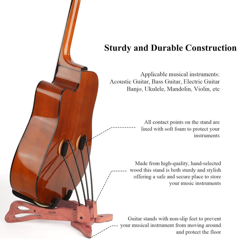 DIDA Guitar Stand, Guitar Stand for Acoustic Guitar, Foldable Wooden Guitar Floor Stand with Non-slip Rubber and Soft Foam, Portable Musical Instrument Holder (Rosewood) - Image 3